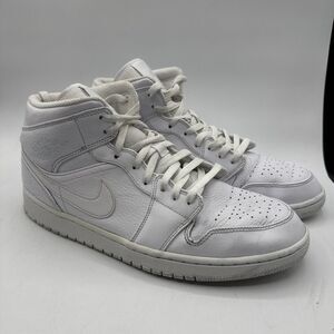 Nike Air Jordan 1 Mid 'Triple White' 554724-109 Men's Basketball Sneakers Sz 13